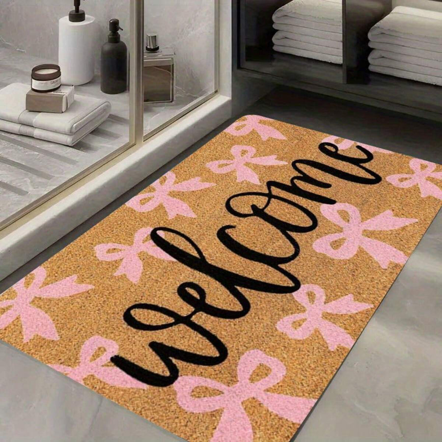 1pc Pink Bow Welcome Doormat For Front Door Entrance Door Mat Vintage Rustic Yard Non Slip Porch Home Decoration Indoor Outdoor Housewarming Gifts